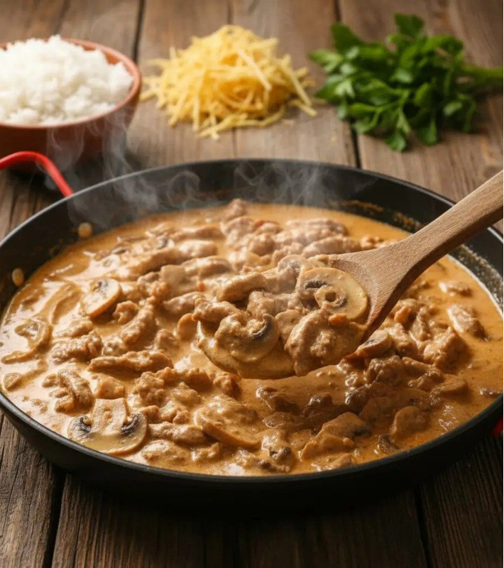 Juntei carne macia com um molho super cremoso e preparei o strogonoff que fez todos repetirem o prato