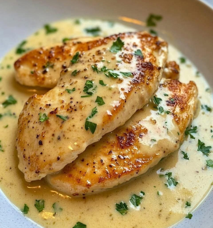 Temperei alguns filés de frango e preparei um molho de queijo tão cremoso que todos pediram a receita